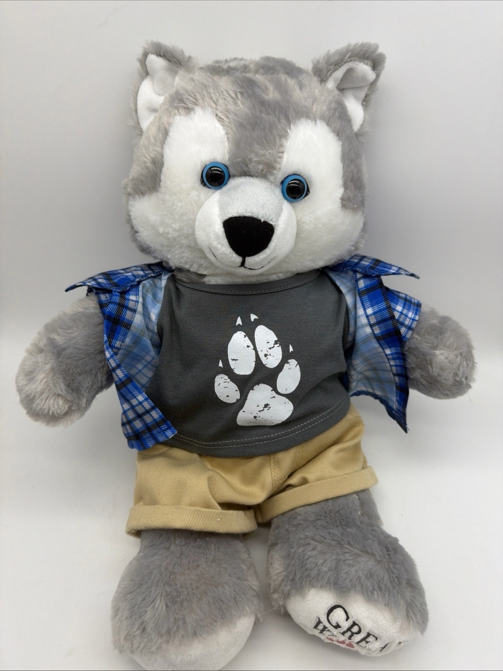 Build A Bear Wiley The Wolf Gray Plush Great Wolf Lodge Stuffed Animal w/outfit